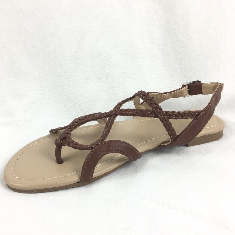 Criss Cross Cognac Brown Braided Thong Sandal - Picture 3 of 4